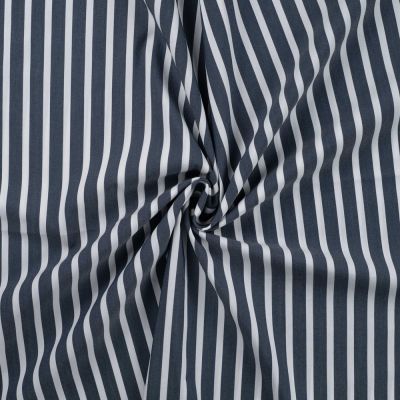 Tissu Coton Stretch rayé Rayures Blanche sur fond Bleu marine - Par 10 cm