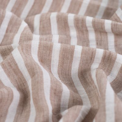Tissu aspect Lin rayé Taupe - Par 10 cm