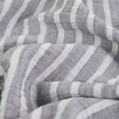Tissu aspect Lin rayé Gris - Par 10 cm