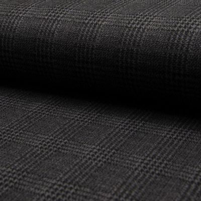 Tissu Jacquard polyviscose  extensible Écossais pied de poule Noir sur fond Gris anthracite - Par 10 cm