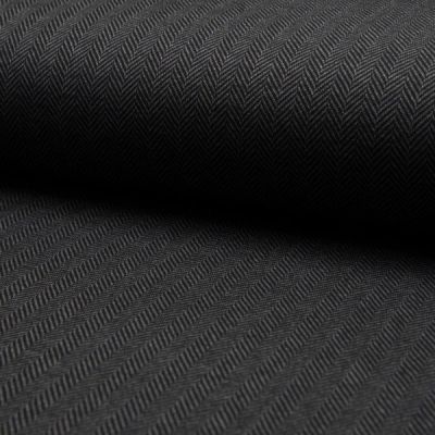 Tissu Jacquard polyviscose  extensible Chevrons noirs sur fond Gris anthracite - Par 10 cm