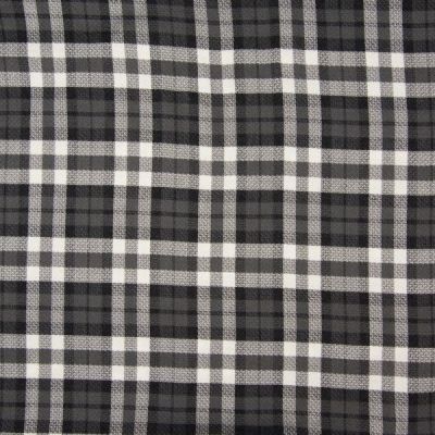 Tissu Viscose épaisse en reliefs Carreaux  écossais  gris et noirs sur fond Blanc - Par 10 cm