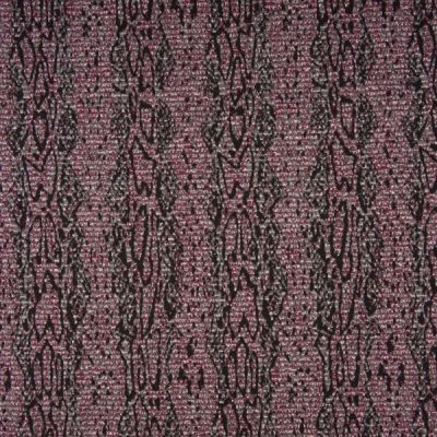 Tissu Jacquard Pailleté argent  Reptiles sur fond Bordeaux - Par 10 cm