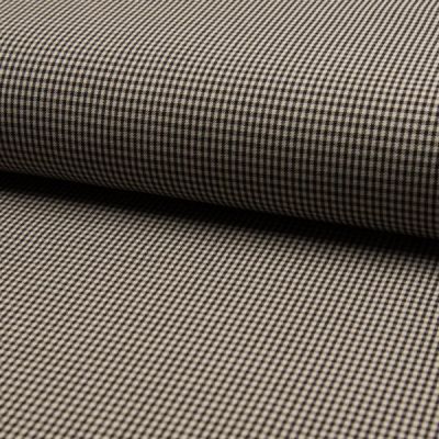 Tissu Bengaline Petits carreaux Écossais noir sur fond Beige - Par 10 cm