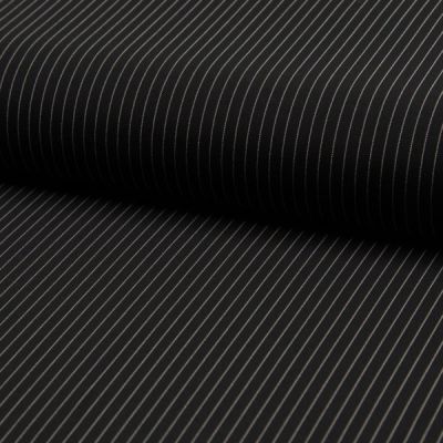 Tissu Gabardine légère et fluide  Rayures fines blanches sur fond Noir - Par 10 cm