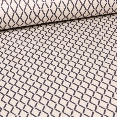Tissu Suédine Scuba  Losanges sur fond Ecru - Par 10 cm