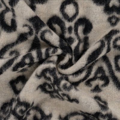 Tissu Laine mélangé Arabesques noirs sur fond Ecru - Par 10 cm