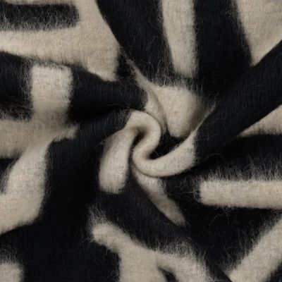 Tissu Laine mélangé Alphabet blanc sur fond Noir - Par 10 cm