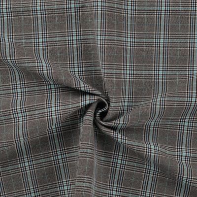 Tissu Bengaline Carreaux Fina bleu sur fond Gris - Par 10 cm