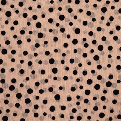 Tissu Tulle souple Big Dots velours sur fond Beige - Par 10 cm