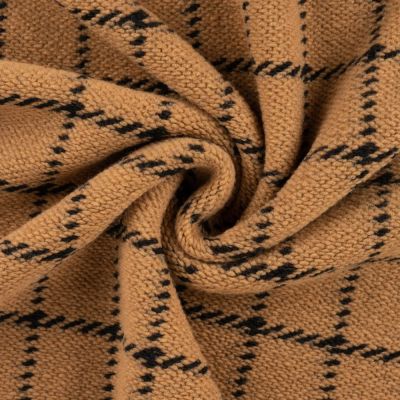 Tissu Laine mélangé Carreaux noirs sur fond Camel - Par 10 cm