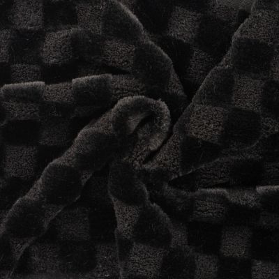 Tissu Fausse fourrure à carreaux Noir - Par 10 cm