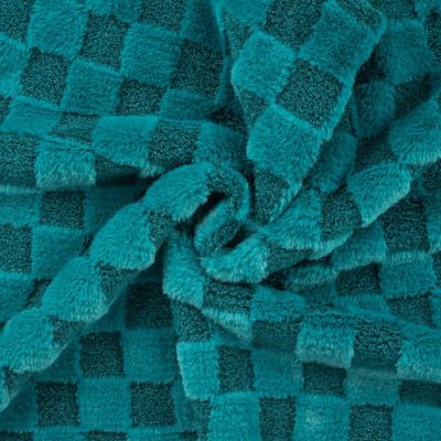 Tissu Fausse fourrure à carreaux Bleu pétrole - Par 10 cm