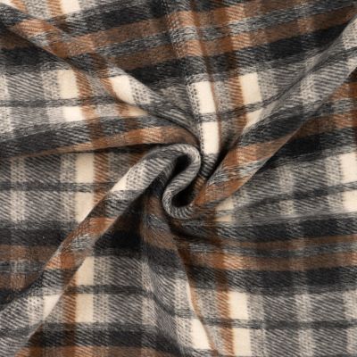 Tissu Laine mélangé motif Tartan sur fond Marron - Par 10 cm