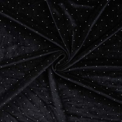 Tissu Jersey Velours Lunaria strass Argentés sur fond Noir - Par 10 cm