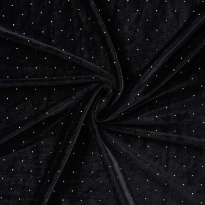 Tissu Jersey Velours Lunaria strass Dorés sur fond Noir - Par 10 cm