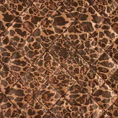 Tissu Doudoune matelassé Malia réversible léopard Marron sur fond Camel - Par 10 cm