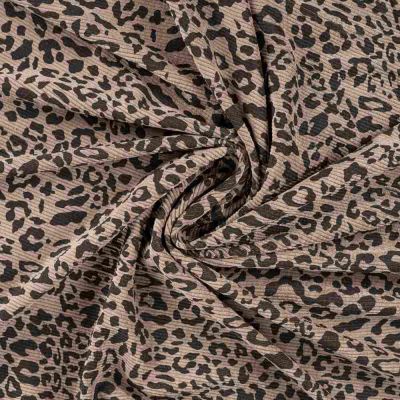Tissu Velours Côtelé lavé  Cléa léopard Noir sur fond Taupe - Par 10 cm