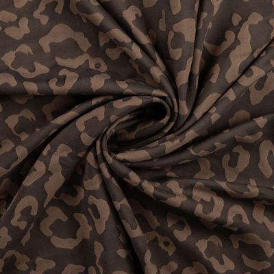 Tissu Polyviscose Ayana léopard Camel sur fond Marron chocolat - Par 10 cm
