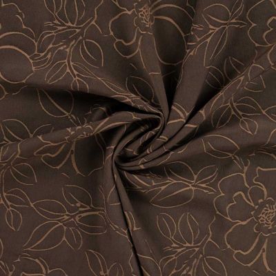 Tissu Polyviscose Lina fleurs Camel sur fond Marron chocolat - Par 10 cm