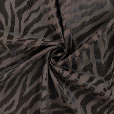 Tissu Polyviscose Kaia zebré Noir sur fond Marron chocolat - Par 10 cm