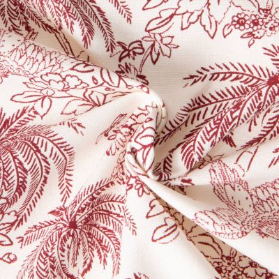 Tissu Toile de Jouy Palme Rouge sur fond Naturel - Par 10 cm