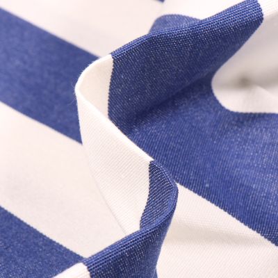 Tissu Toile extérieure Dralon Grande largeur Rayures sur fond Bleu - Par 10 cm