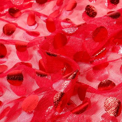Tissu Tulle souple  Pois Big sur fond Rouge - Par 10 cm