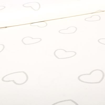 Tissu Coton Satiné extensible Cœurs argentés sur fond Blanc - Par 10 cm