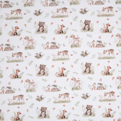 Tissu Popeline de Coton  Éléa forêt enchantée sur fond Blanc - Par 10 cm