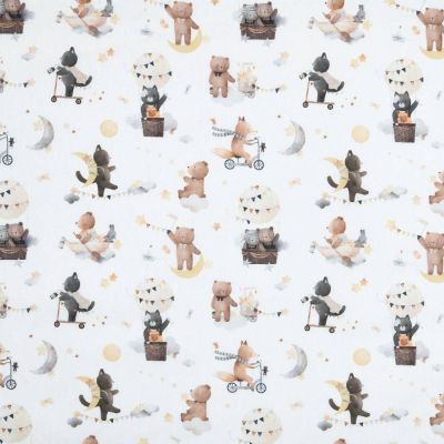 Tissu Coton imprimé Animaux de la forêt  Revio sur fond Blanc - Par 10 cm