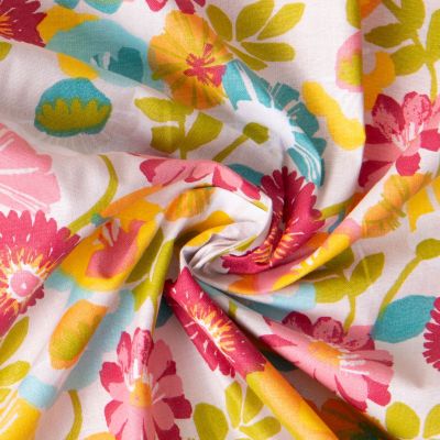 Tissu Coton imprimé Elina petites fleurs sur fond Blanc cassé - Par 10 cm