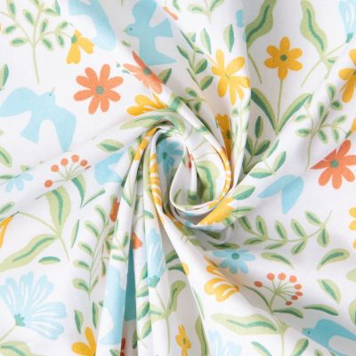 Tissu Coton imprimé Paloma palombes multicolores sur fond Blanc - Par 10 cm