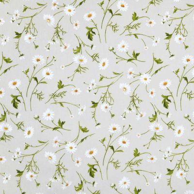 Tissu Toile Cretonne floral Oliya sur fond Beige clair - Par 10 cm