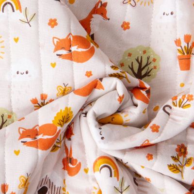 Tissu Matelassé Coton réversible Ray happy fox sur fond Beige clair - Par 10 cm