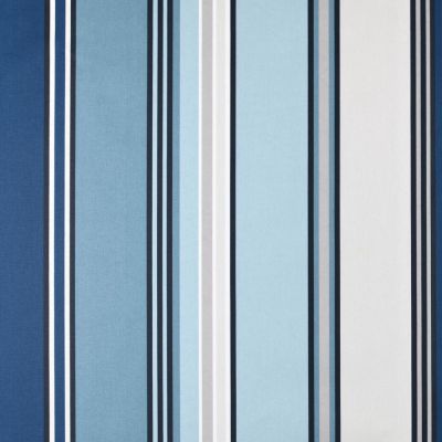 Tissu Toile Cretonne enduit  rayé vertical Nauti sur fond Bleu - Par 10 cm