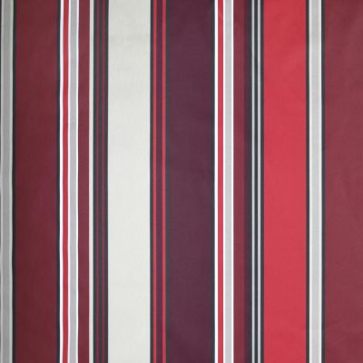 Tissu Toile Cretonne enduit  rayé vertical Nauti sur fond Bordeaux - Par 10 cm