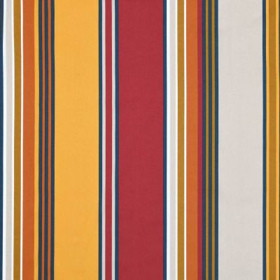 Tissu Toile Cretonne enduit  rayé vertical Nauti sur fond Jaune moutarde - Par 10 cm