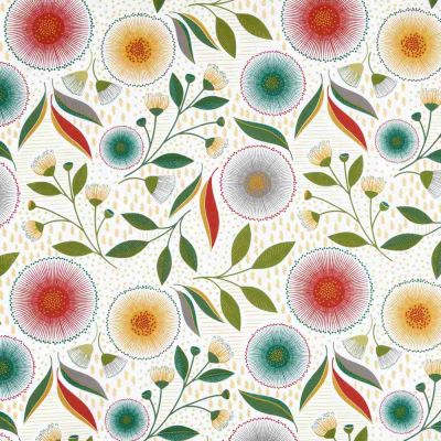 Tissu Coton Cretonne enduit Helena fleurs stylisées Multicolores sur fond Blanc cassé - Par 10 cm