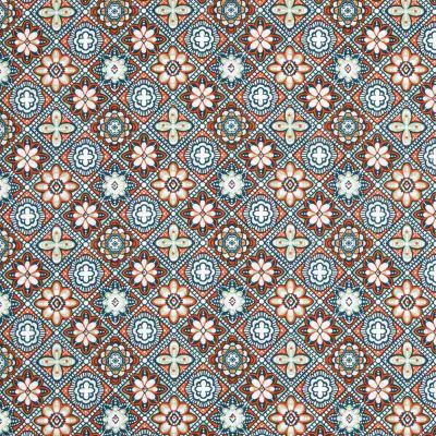 Tissu Coton Cretonne enduit Marrakech sur fond Orange - Par 10 cm