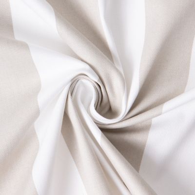 Tissu Coton Sergé d&#039;ameublement rayé Beige sur fond Blanc - Par 10 cm