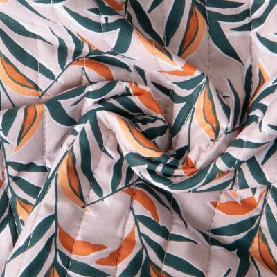 Tissu Coton Matelassé réversible Domi tropical jungle et motif léopard sur fond Beige clair - Par 10 cm