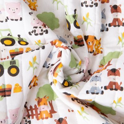Tissu Coton Matelassé réversible Ray animaux de la ferme sur fond Blanc - Par 10 cm