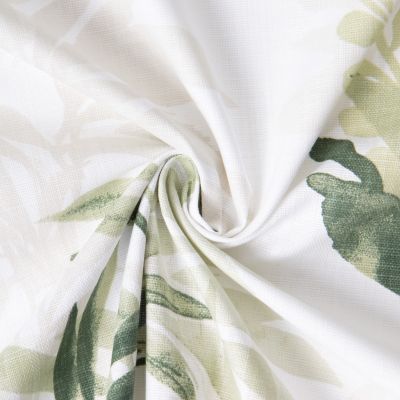 Tissu Toile de Coton Ardèche rameaux Vert sur fond Blanc - Par 10 cm