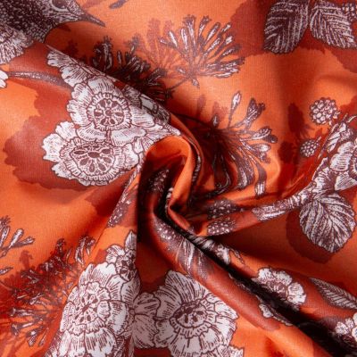 Tissu Toile Polycoton Enduit Saone murier sauvage sur fond Orange - Par 10 cm