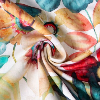 Tissu Coton imprimé Melissandre fleurs Multicolores sur fond Blanc - Par 10 cm