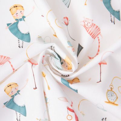 Tissu Coton imprimé Conte de fée sur fond Blanc - Par 10 cm