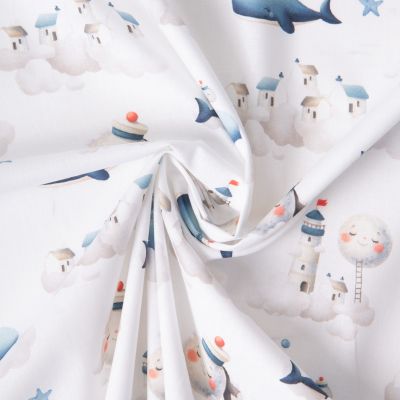 Tissu Coton imprimé  Rêves marins sur fond Blanc - Par 10 cm