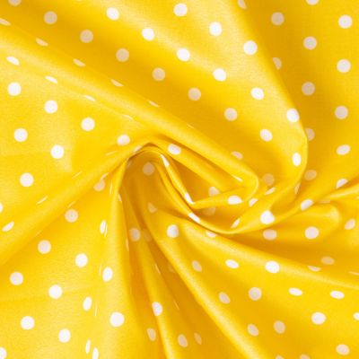Tissu Coton Enduit pois Dotty blanc sur fond Jaune - Par 10 cm