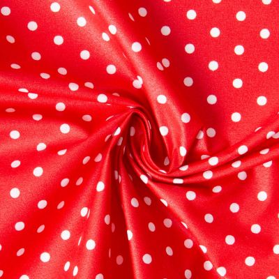Tissu Coton Enduit pois Dotty blanc sur fond Rouge - Par 10 cm
